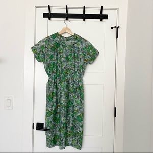 Vintage Green Floral Dress from the 60s or 70s